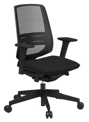 Bureaustoel Profim Lightup 250 SL, zitting EVO EV11 zwart, netrug RUN60999 zwart, incl. lendesteun (in hoogte en diepte verstelbaar), armleuning P68TPU 4D black, zachte wielen met rem zwart, plastic delen incl. stervoet zwart